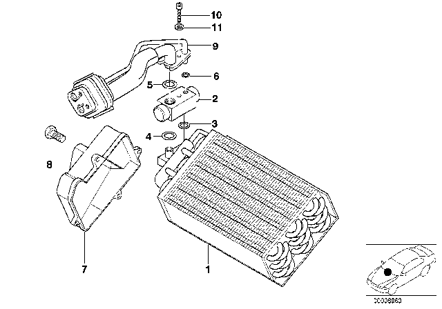 1999 BMW Z3 M Evaporator Cover Diagram for 64111376851