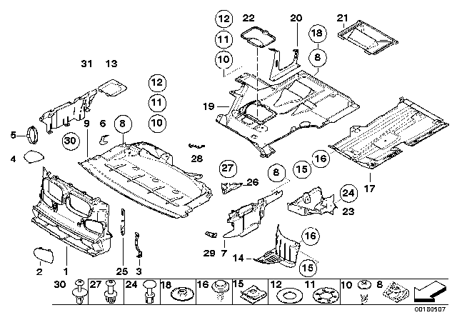 1999 BMW 540i  Expanding Rivet Diagram for 51718229003