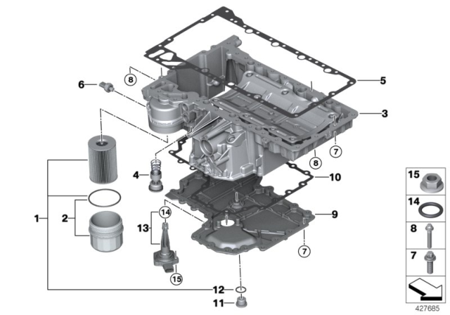 2018 BMW X6 M  Upper Oil Pan Gasket Diagram for 11137566644