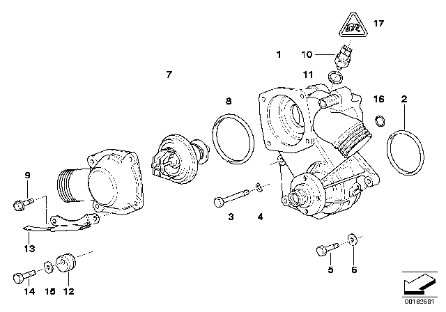 1996 BMW 850Ci Engine Coolant Thermostat Kit Diagram for 11531704704