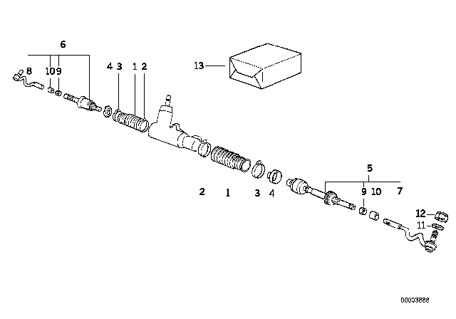 1998 BMW 328is Steering Rack Right Tie Rod Diagram for 32111139316