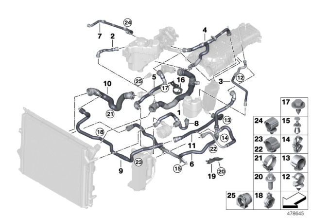 2017 BMW 440i xDrive Gran Coupe  Engine Radiator Hose Diagram for 17128662841