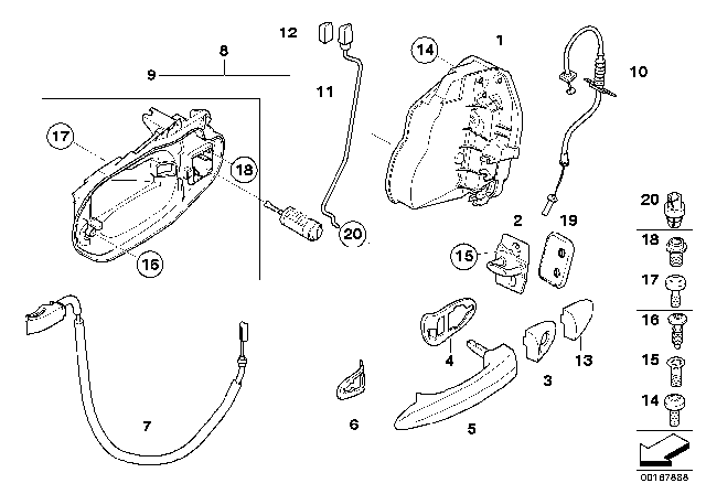 2007 BMW X3  Front Door Lock Bowden Cable Diagram for 51203402592