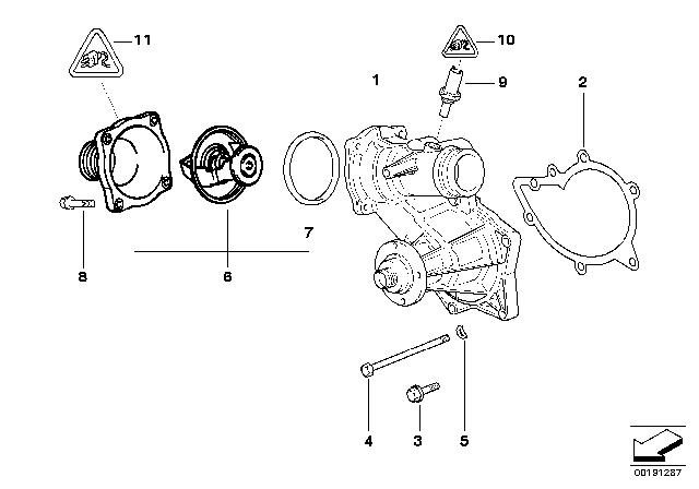 1997 BMW 840Ci Engine Thermostat Diagram for 11531745476