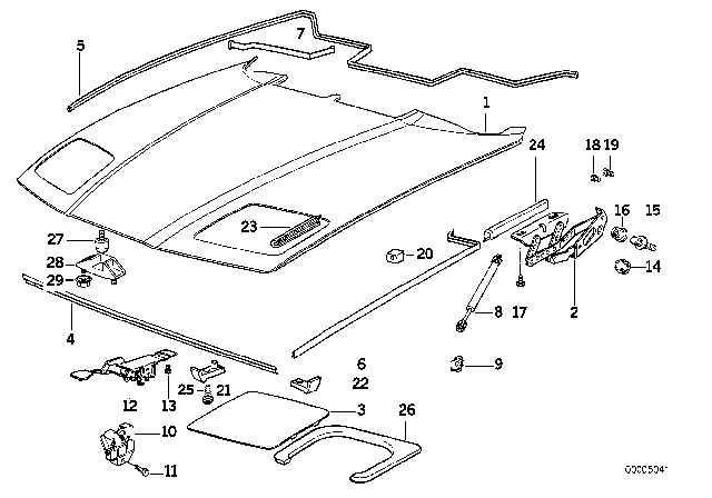 1991 BMW 850i  Left Front Engine Hood Sealing Diagram for 51718108191