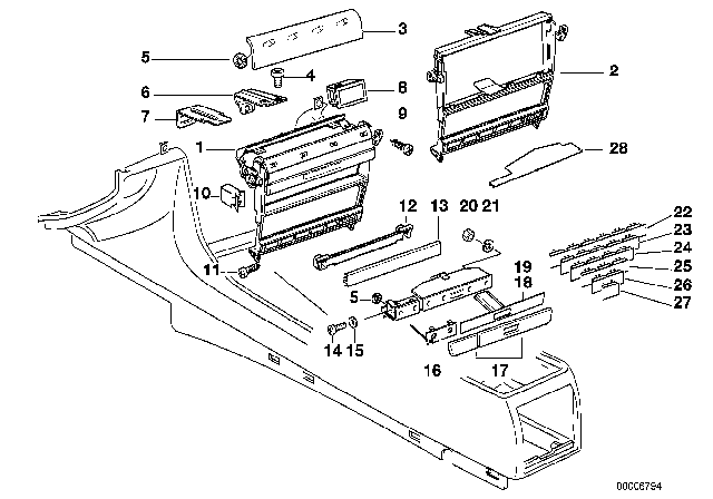 1999 BMW 740iL Center Console Clip Diagram for 51168166680