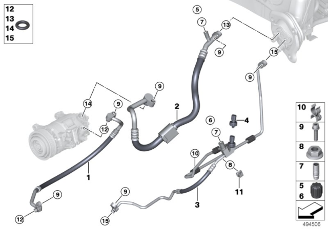 2013 BMW 335i xDrive Pressure Hose, Condenser, Evaporator Diagram for 64539212236