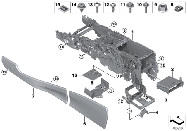 2014 BMW X5 Front Right Center Console Trim Panel Diagram for 51166834706