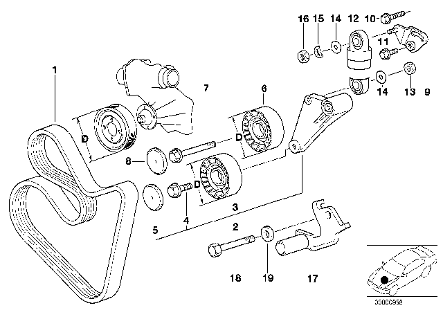 1999 BMW 540i Belt Tensioner Pulley Diagram for 11281731220