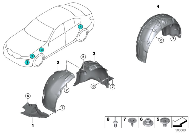 2020 BMW M340i  Cover, Wheelhousing, Rear, F Diagram for 51717340928
