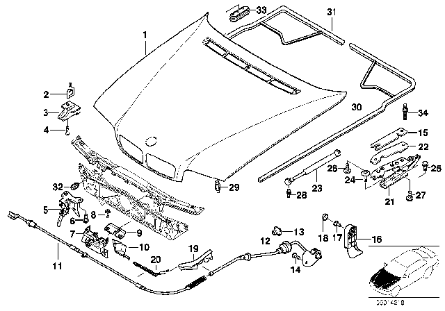 1995 BMW 750iL  Steel Engine Hood Diagram for 41618183124