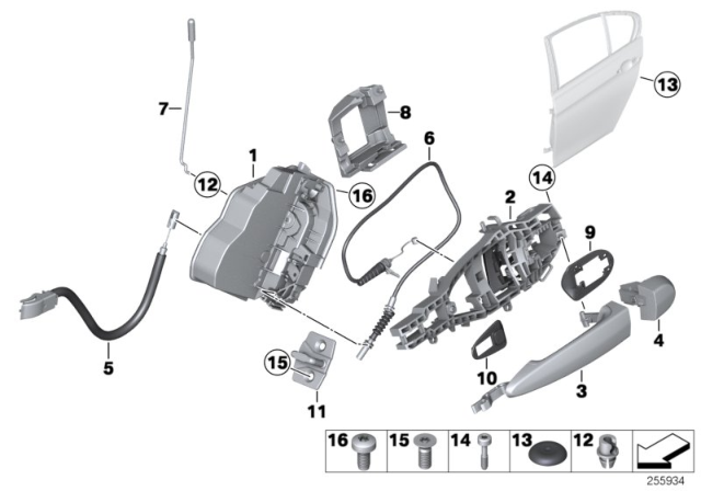 2014 BMW 328i xDrive  Bowden Cable, Door Opener, Inner Rear Diagram for 51227259837