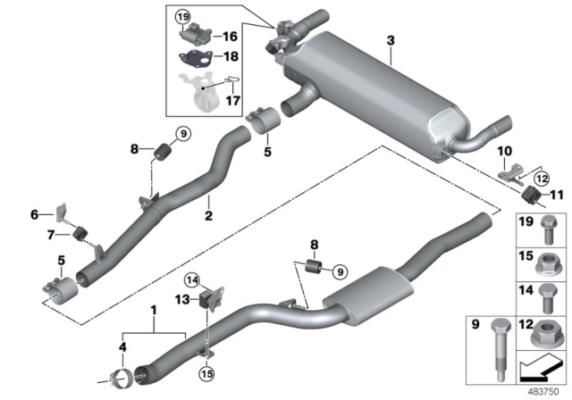2019 BMW 740e xDrive  Rear Exhaust Flap Muffler Diagram for 18308637733