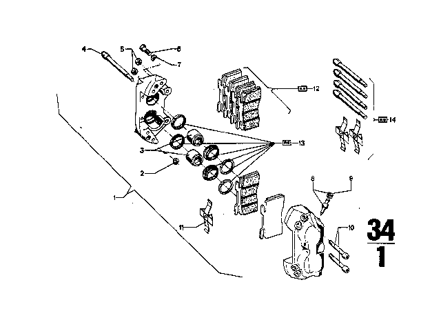 1974 BMW 3.0CS  Left Brake Caliper Diagram for 34111101859