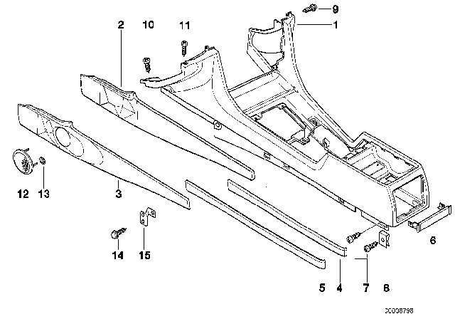 1995 BMW 740iL Front Left Center Console Trim Panel Diagram for 51168235485