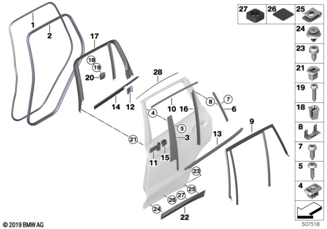 2020 BMW X3 M  Door Weatherstrip Diagram for 51722712750