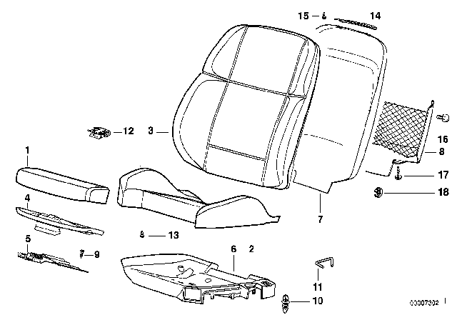 1999 BMW 328is  Backrest Shell Covering Diagram for 52108130755