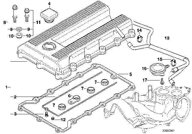 1997 BMW 318ti  Cylinder Head Cover Diagram for 11121247827