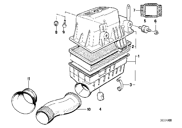 1987 BMW 325e Intake Tube Diagram for 13711713128