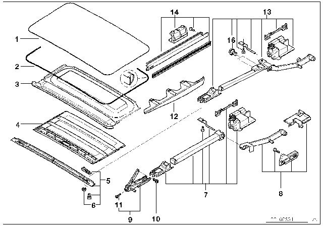 2003 BMW 540i  Repair Kit For Left Slide Water Channel Diagram for 54128202279