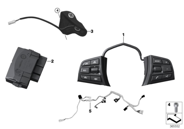 2015 BMW Alpina B6 xDrive Gran Coupe  M-Sport Multifct Steering Wheel Switch Diagram for 61317847653