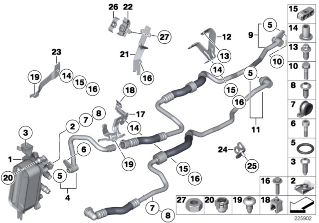 2010 BMW 550i GT xDrive  Bracket, Oil Cooler Line Diagram for 17227614695