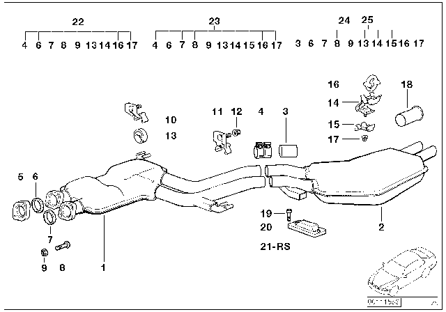 1991 BMW 525i  Set Of Add-On Parts, Silencer Diagram for 18210141660