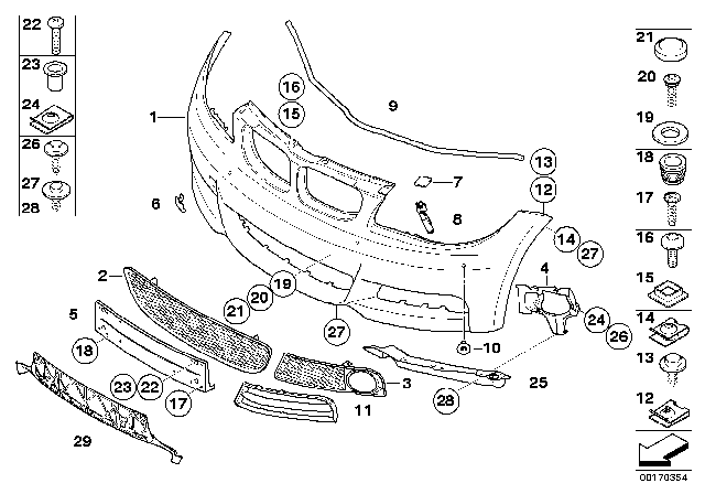 2011 BMW 128i Grid, Bumper Front Diagram for 51118045432