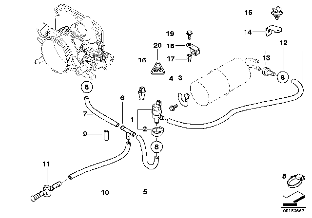 2000 BMW 540i  Bracket Ventilation Valve Diagram for 13901433601