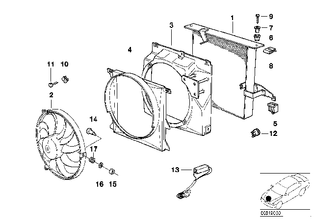 1993 BMW 325i Cooling Fan Assembly Diagram for 64508364093