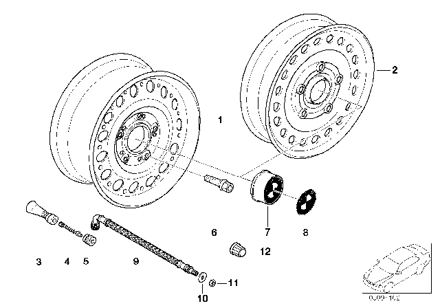 1998 BMW Z3  Compact Spare Wheel, Steel, Black Diagram for 36116750006