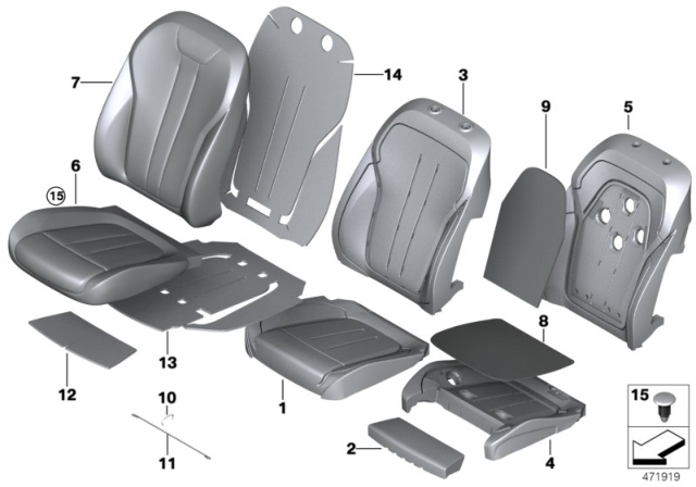 2017 BMW 740i  Leather Cover For Basic Seat Diagram for 52107412659