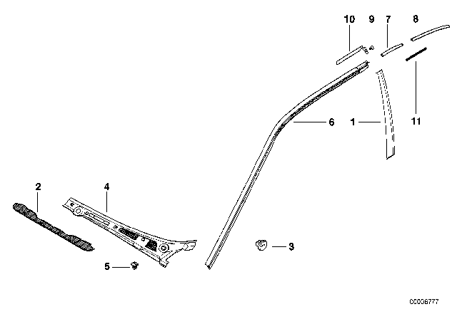 1999 BMW 318ti  Left Roof Frame Gasket Diagram for 51718233801