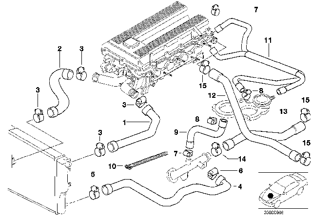 1997 BMW 318ti  Upper Radiator Coolant Hose Diagram for 11531743535