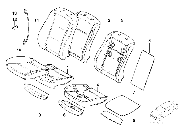 2007 BMW M5 Backrest Upholstery Diagram for 52107058568