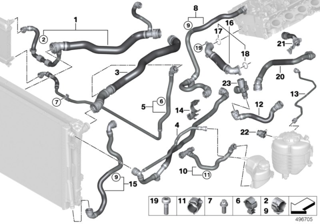 2019 BMW Z4 Thermostat-Coolant Pump Hose Diagram for 11538650981