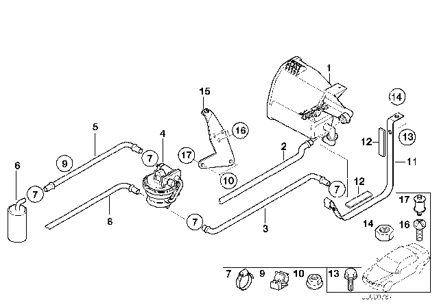 2000 BMW Z3  Outlet Pipe For Activated Carbon Container Diagram for 16131184588