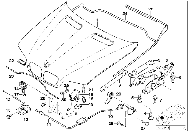 2003 BMW X5  Left Engine Hood Hinge Diagram for 41617006123