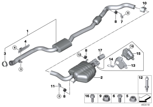 2018 BMW 330e  Rear Exhaust Flap Muffler Diagram for 18308643654