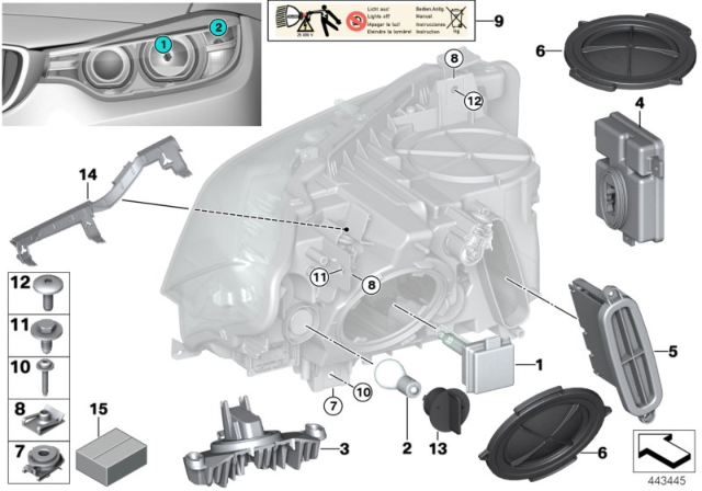 2012 BMW 335i  Driver Module, Headlights Diagram for 63117316142