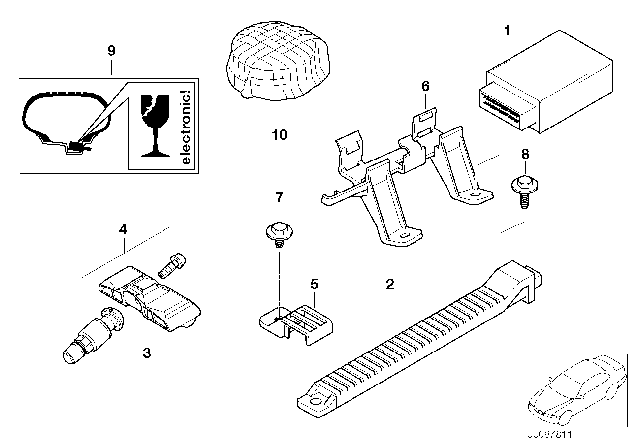 2003 BMW 325i Holder, Reception Antenna Rdc Diagram for 36111095366