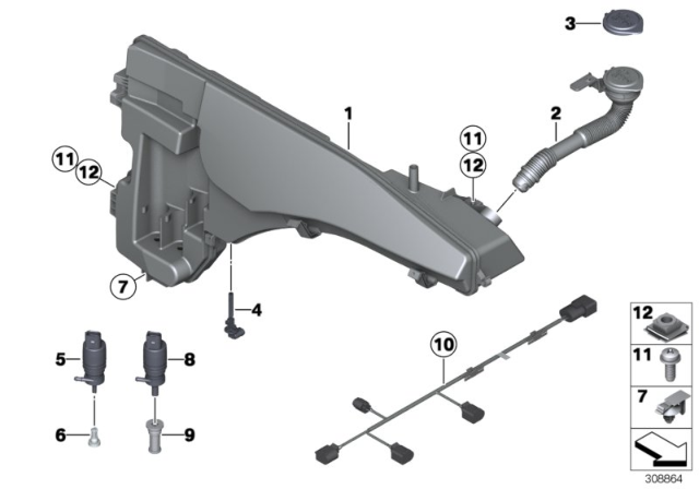 2012 BMW X5  Wiring Set, Wash Water Container Diagram for 61129115107