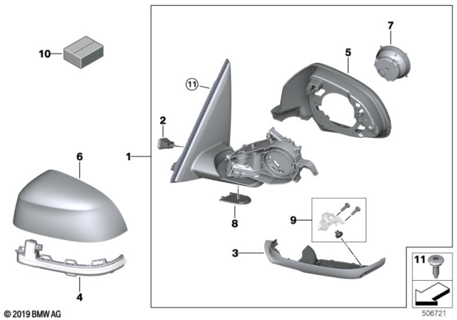 2020 BMW X6  EXTERIOR MIRROR, NO LENS, HE Diagram for 51169463287