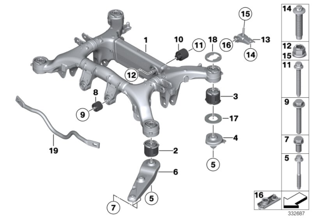 2013 BMW Alpina B7L Rubber Mounting Rear Diagram for 33316852047