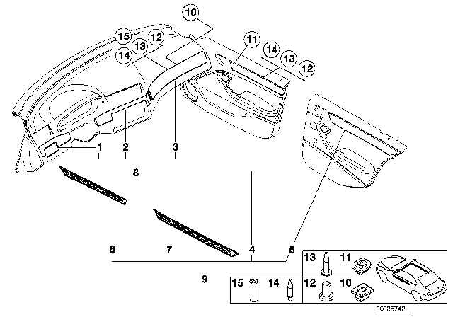 2001 BMW 330xi  Wood Panel, Maple Light, Instrument.Panel, Left Diagram for 51457001157