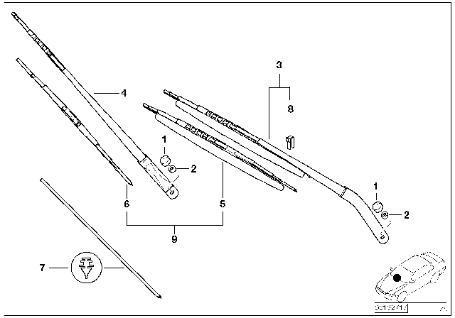 2002 BMW X5  Front Windscreen Left Wiper Arm Lhd Diagram for 61617132216