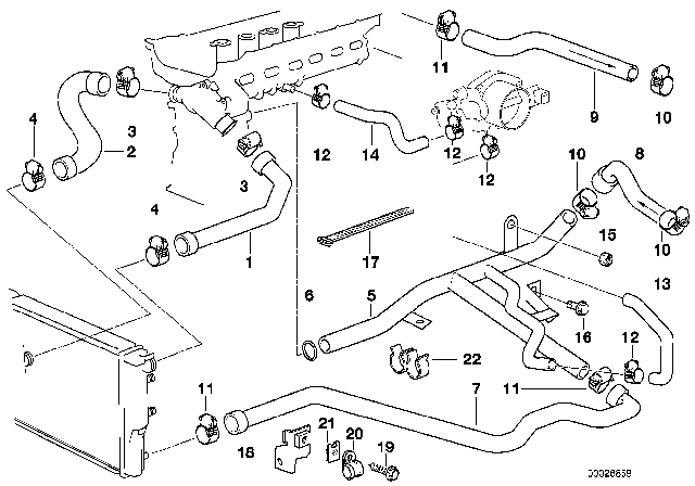 1999 BMW 528i  Hose For Engine Inlet And Addition.Water Pump Diagram for 64218391003