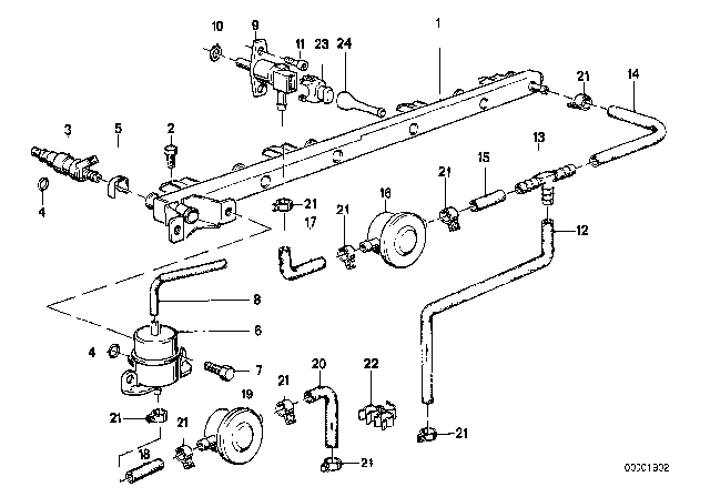 1984 BMW 325e  Fuel Injector Diagram for 13641273271