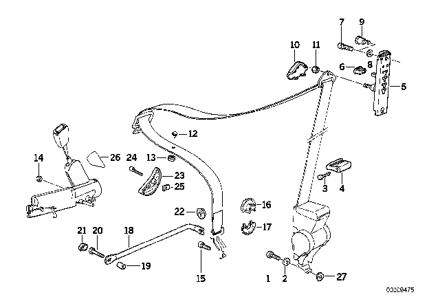 1998 BMW 323is  Left Seat Belt Buckle Guide Diagram for 52102259295