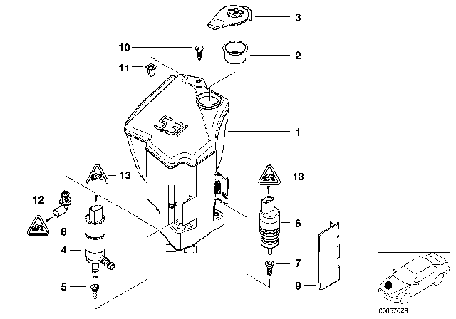 2002 BMW 330Ci  Windshield/Headlamp Washer Fluid Reservoir Diagram for 61677008057
